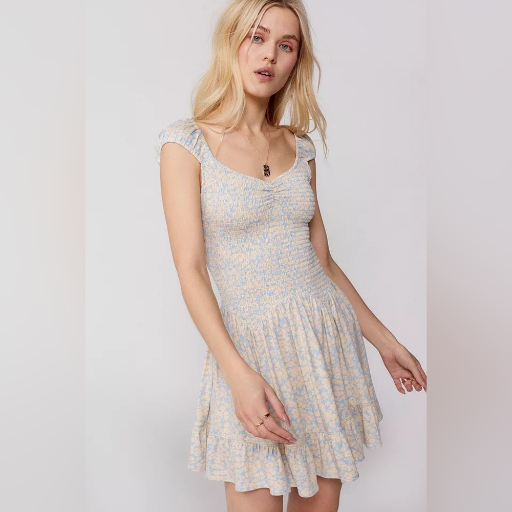 Urban Outfitters Light Blue Georgina Smocked Knit Mini Dress size S
